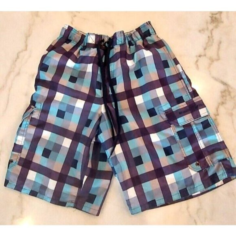 Polo Men's Swim Shorts Trunks Size‎ M Purple Blue Gray Beverly Hills Polo Club